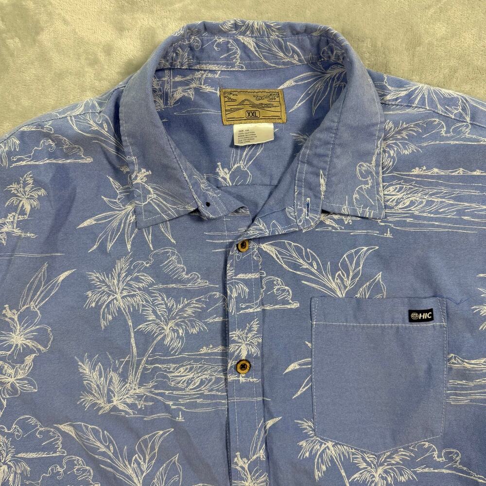 HIC Hawaiian Shirt Men’s XXL Blue Tropical Beach Button Up Cotton Aloha